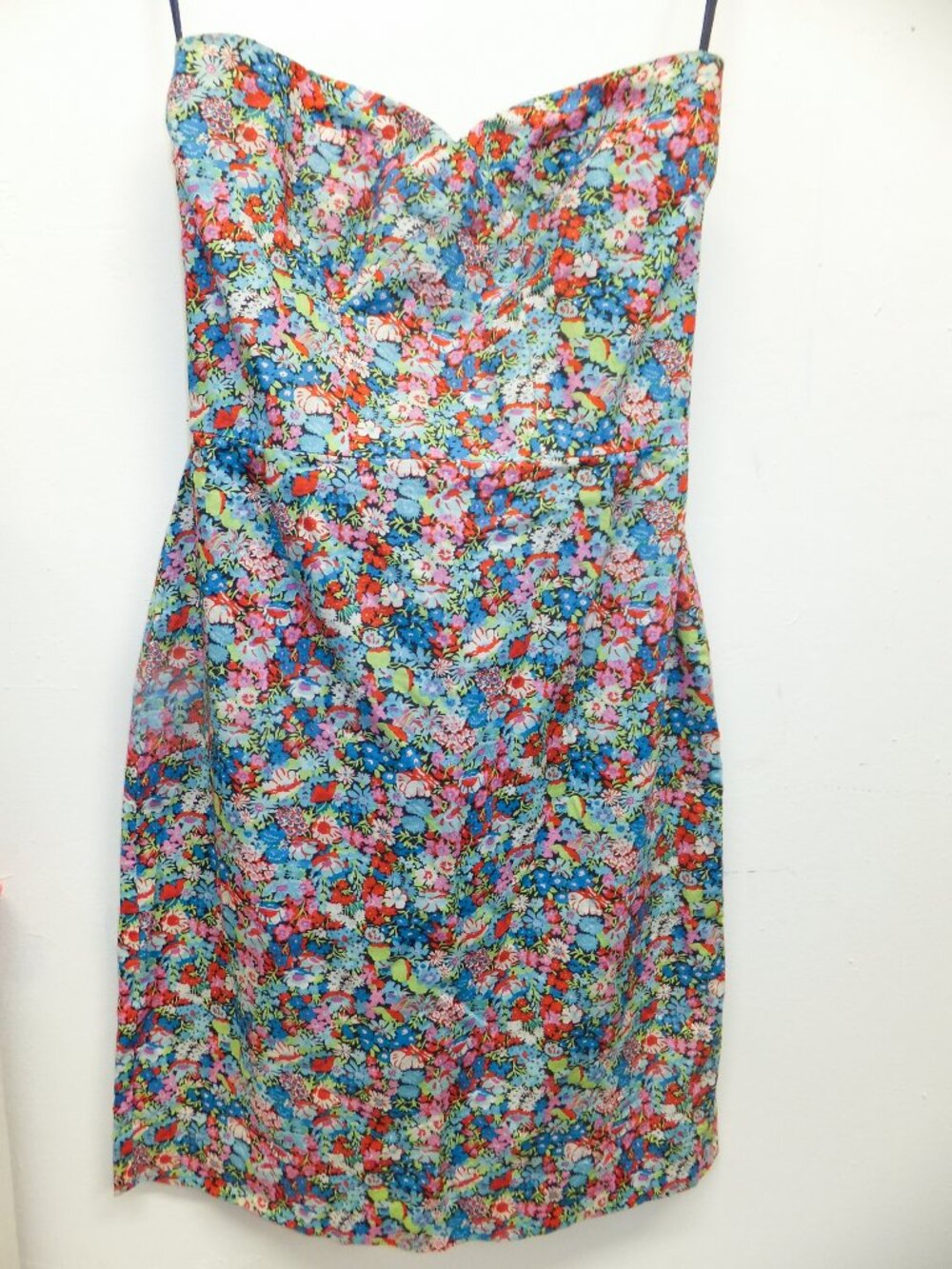 strapless floral cotton dress w/ corset boning